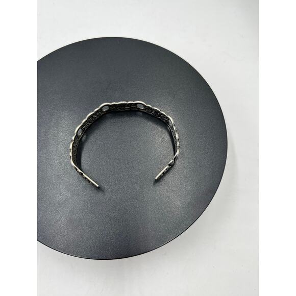 Sterling Silver Vintage Floral Repoussé Art Nouveau Oxidized Cuff Bracelet Sz 7” - Picture 7 of 10